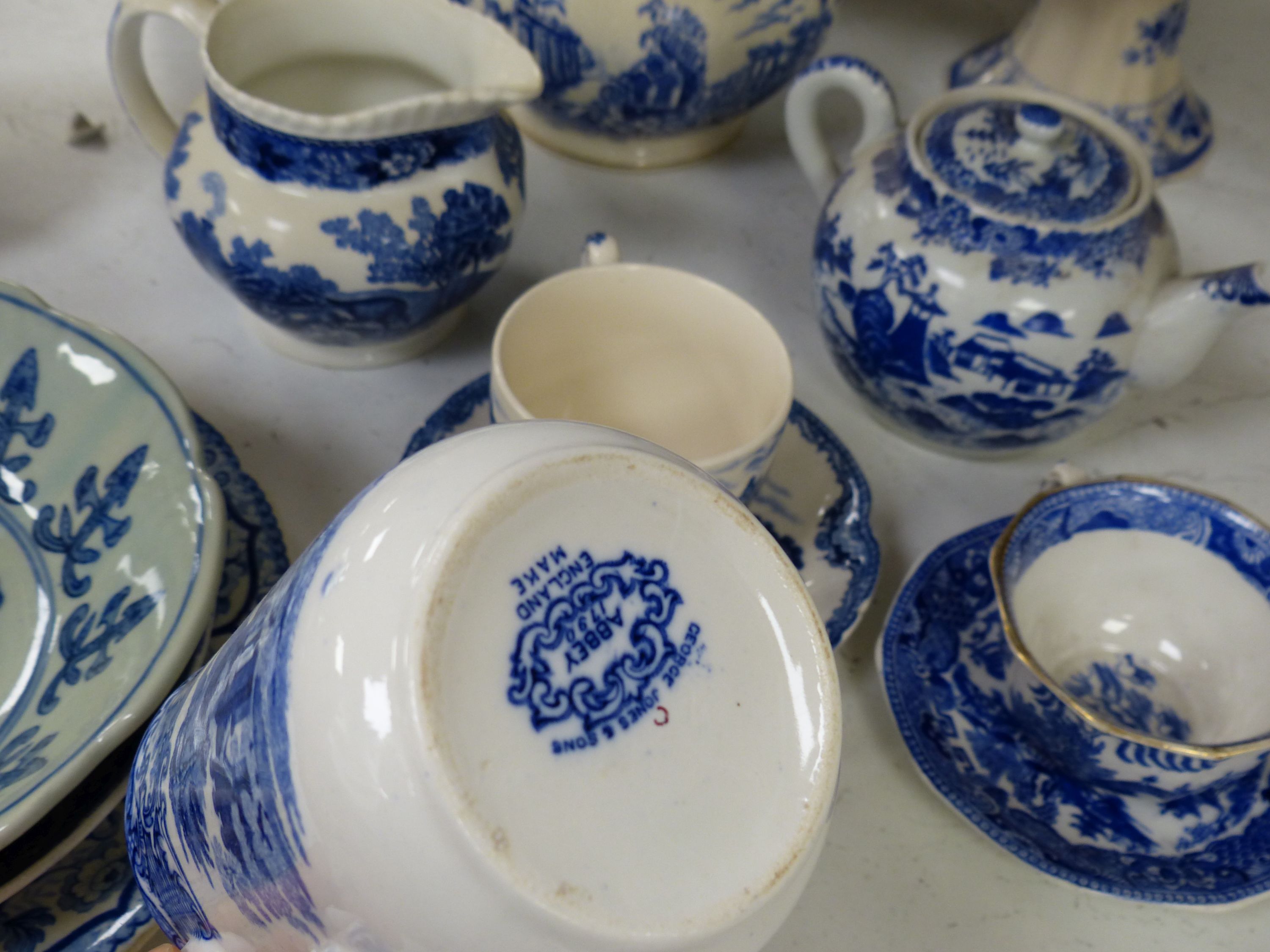 A quantity of 19th century Staffordshire blue and white plates, jugs etc
